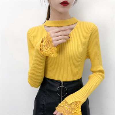 Μοντέρνα γυναικεία  μπλούζα με ντεκολτέ σε σχήμα V και δαντέλα στα μανίκια σε διάφορα χρώματα