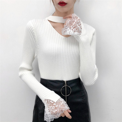 Μοντέρνα γυναικεία  μπλούζα με ντεκολτέ σε σχήμα V και δαντέλα στα μανίκια σε διάφορα χρώματα