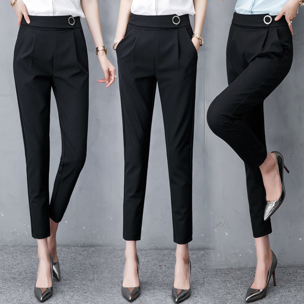 Μοντέρνα γυναικεία παντελόνια με  πόρπη σε μαύρο χρώμα