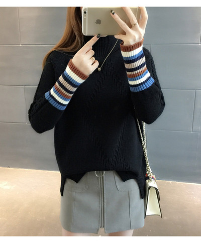 Női pulóver három színben, magas gallérral