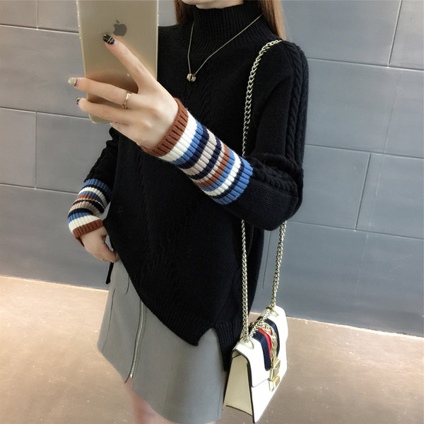 Női pulóver három színben, magas gallérral