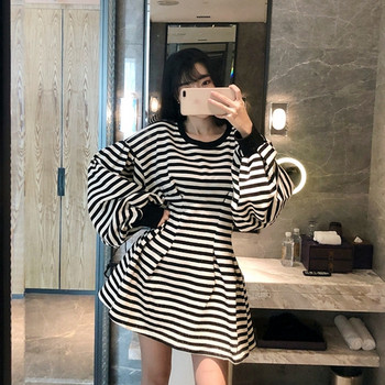 Új modell női csíkos ruha kivágott modell O-nyakkal