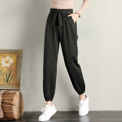 Pantaloni moderni de dama cu curea in doua culori