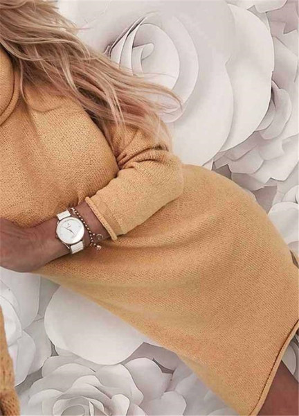 HIT Rochie moderna de iarna de dama cu guler inalt in doua culori