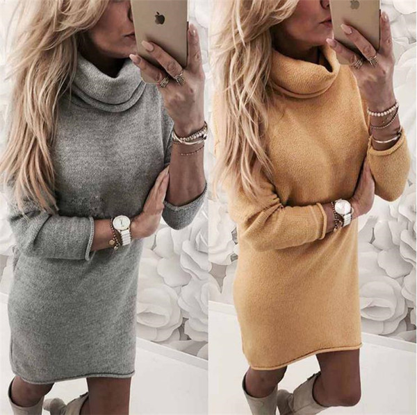 HIT Rochie moderna de iarna de dama cu guler inalt in doua culori