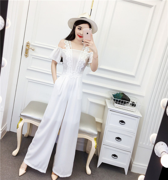 Hosszú női jumpsuit csipkével, két színben