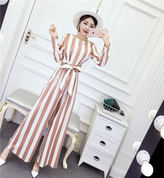 Salopetă elegantă pentru femei în dungi în trei culori