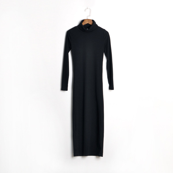 Aktuális női téli hosszú ruha magas gallérral, fekete színben