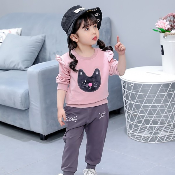 Set sport pentru copii de zi cu zi pentru fete cu broderie din doua piese