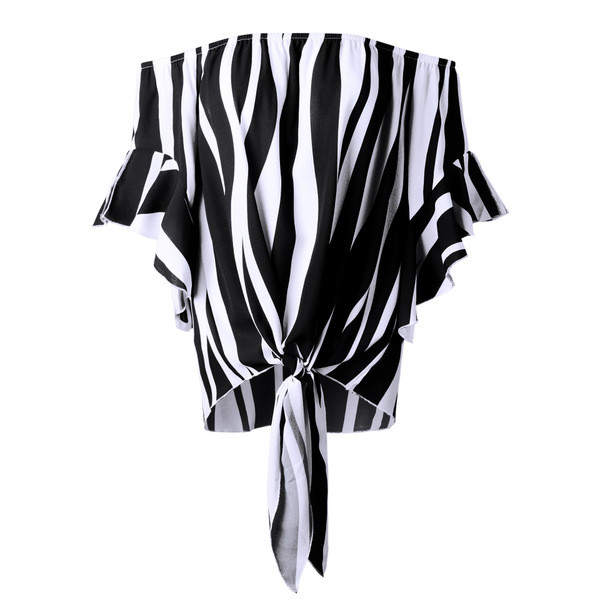 Модерна дамска  раирана риза с паднали ръкави в три цвята 