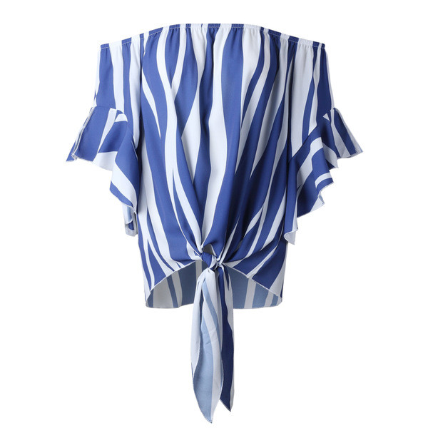 Модерна дамска  раирана риза с паднали ръкави в три цвята 