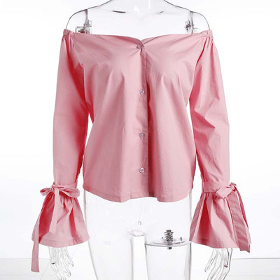 Naprakész női ing leesett ujjú és lótusz ujjú rózsaszín színben