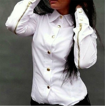 Стилна дамска риза с елемент -цип на ръкавите в бял,розов и зелен цвят 