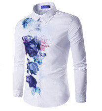 Cămașă pentru bărbați cu motive florale în alb și albastru