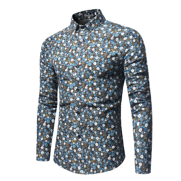 Virágmintás férfi ing barna és kék színben