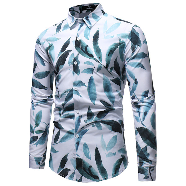 Cămașă modernă pentru bărbați în alb cu motive florale