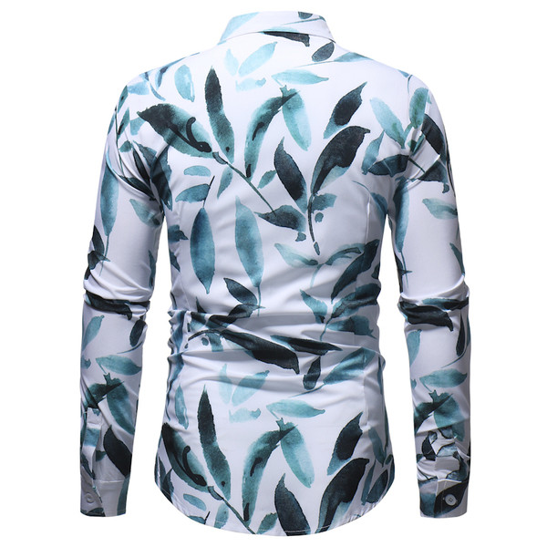 Cămașă modernă pentru bărbați în alb cu motive florale