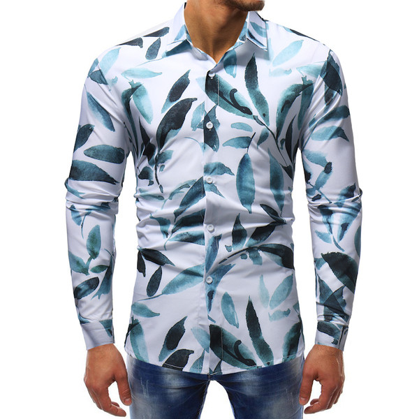 Cămașă modernă pentru bărbați în alb cu motive florale