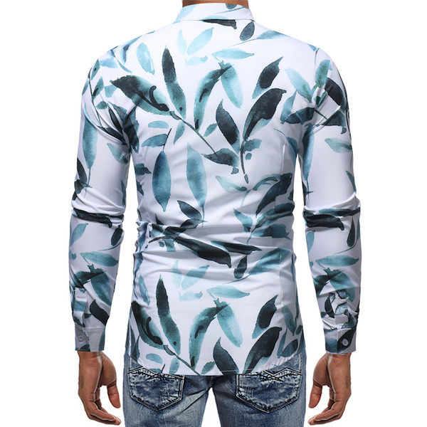 Cămașă modernă pentru bărbați în alb cu motive florale