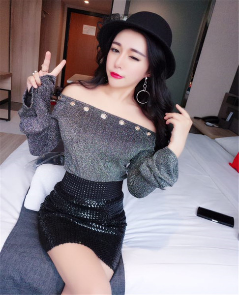 Modern női blúz csupasz váll és lótusz ujjú két színben