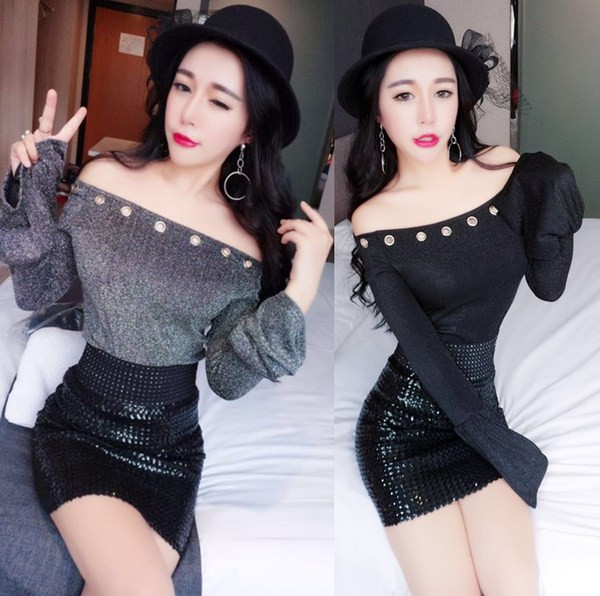 Modern női blúz csupasz váll és lótusz ujjú két színben