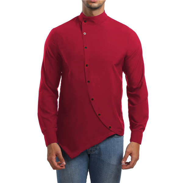 Modern férfi ing O-alakú gallérral és oldalsó rögzítéssel, négy színben
