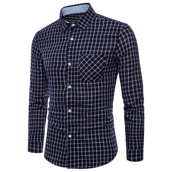 Több színben zsebes kockás férfi ing