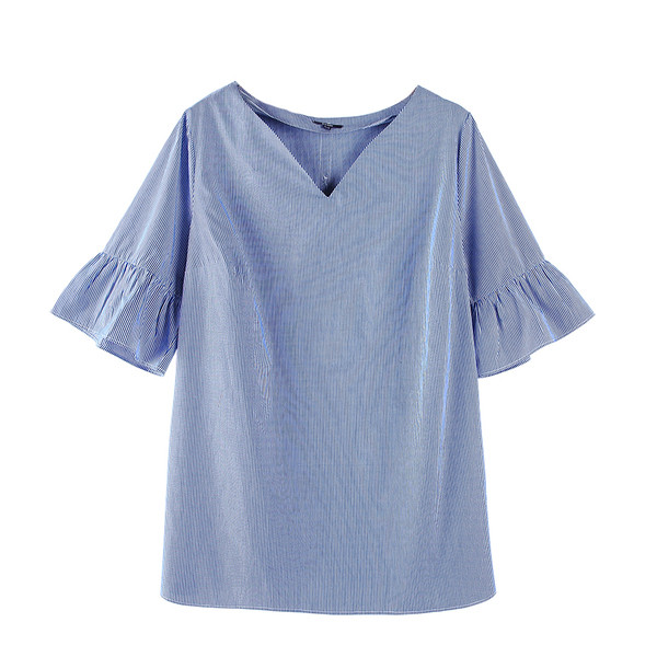 Модерна дамска риза с V-образно деколте с лотос ръкав 