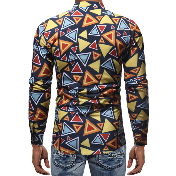 Cămașă pentru bărbați de culoare închisă cu forme geometrice colorate