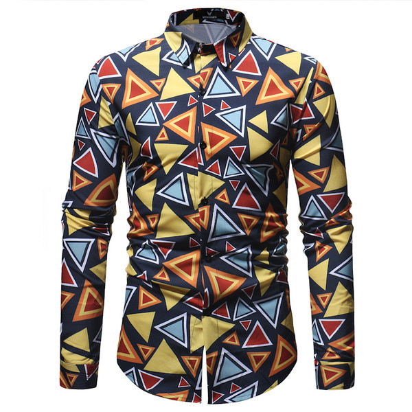 Cămașă pentru bărbați de culoare închisă cu forme geometrice colorate