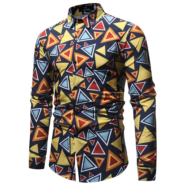 Cămașă pentru bărbați de culoare închisă cu forme geometrice colorate