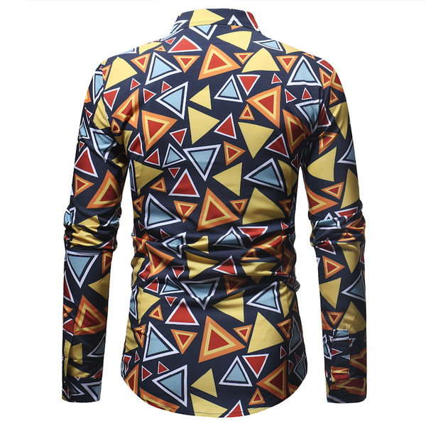 Cămașă pentru bărbați de culoare închisă cu forme geometrice colorate