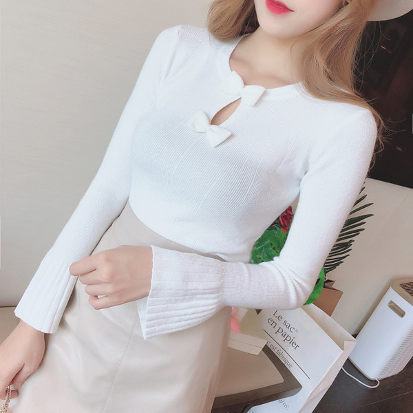 Pulover de damă cu decor panglică cu mâneci lotus