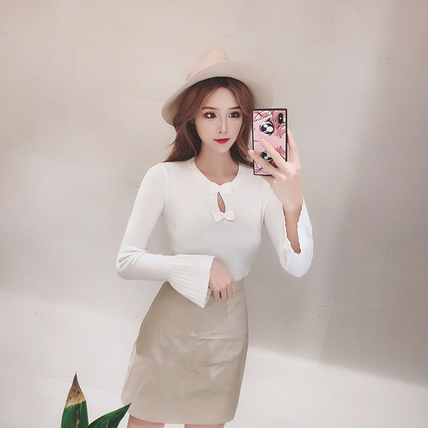 Pulover de damă cu decor panglică cu mâneci lotus