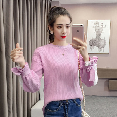 Μοναδικό γυναικείο πουλόβερ με δαντέλα στο μανίκι - τέσσερα χρώματα