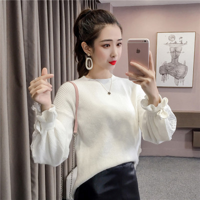 Μοναδικό γυναικείο πουλόβερ με δαντέλα στο μανίκι - τέσσερα χρώματα