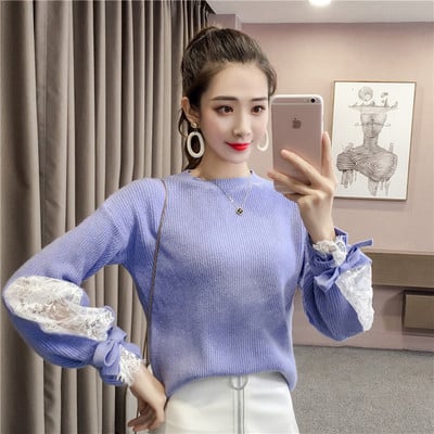 Μοναδικό γυναικείο πουλόβερ με δαντέλα στο μανίκι - τέσσερα χρώματα