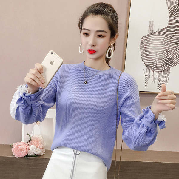 Μοναδικό γυναικείο πουλόβερ με δαντέλα στο μανίκι - τέσσερα χρώματα