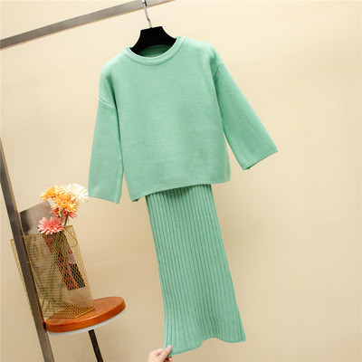 Дамски комплект плетиво включващ рокля + блуза - четири цвята