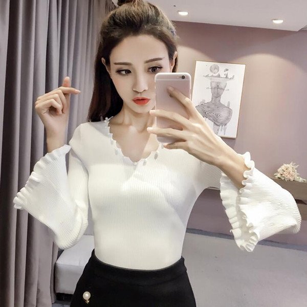 Γυναικεία κομψή μπλούζα με μανίκι λωτού και πέρλες διακόσμησης