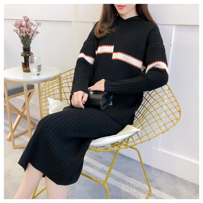 Két részből álló női kötőszett - szoknya + kapucnis blúz három színben