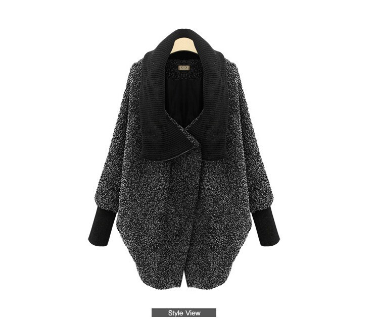 Egyedi női kabát fekete és szürke színben, magas gallérral