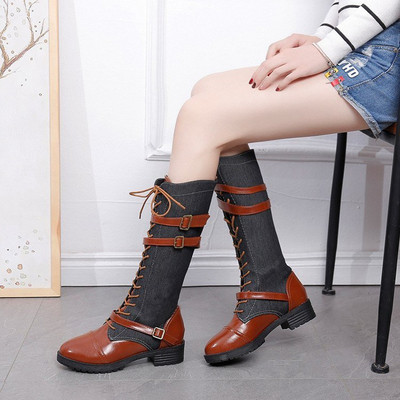 ΝΕΕΣ μοντέρνες γυναικείεσ μπότες  με οικολογικό δέρμα και denim - δύο χρώματα