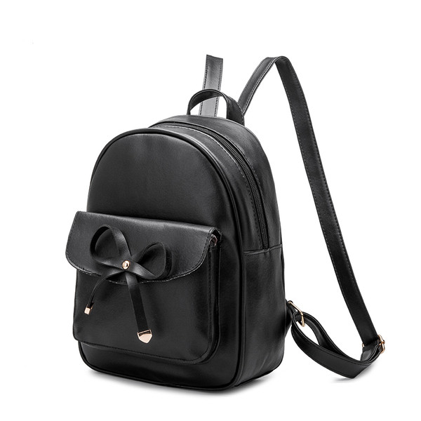 Rucsac de dama cu buzunar frontal si panglica negru