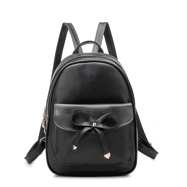 Rucsac de dama cu buzunar frontal si panglica negru