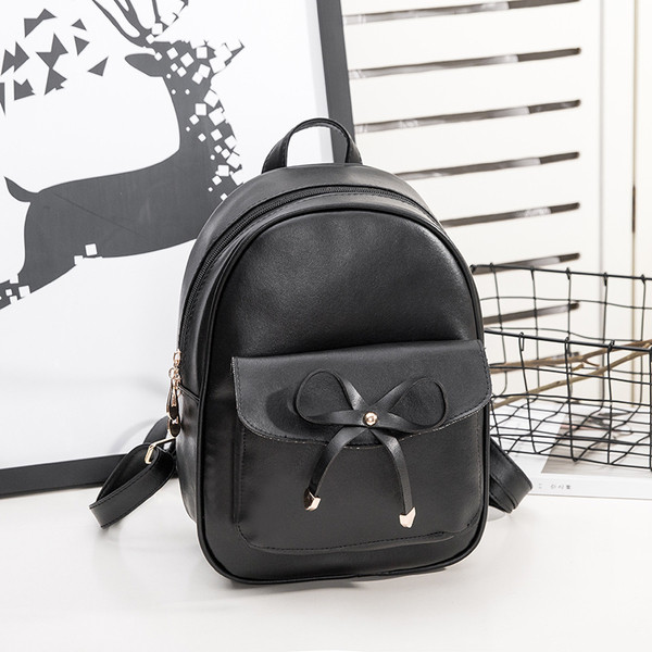 Rucsac de dama cu buzunar frontal si panglica negru