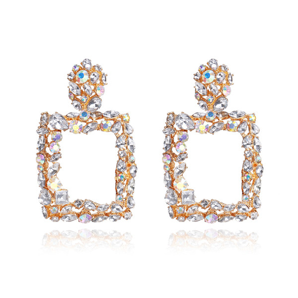 Καθημερινά γυναικεία σκουλαρίκια με τετράγωνη μορφή και πέτρες