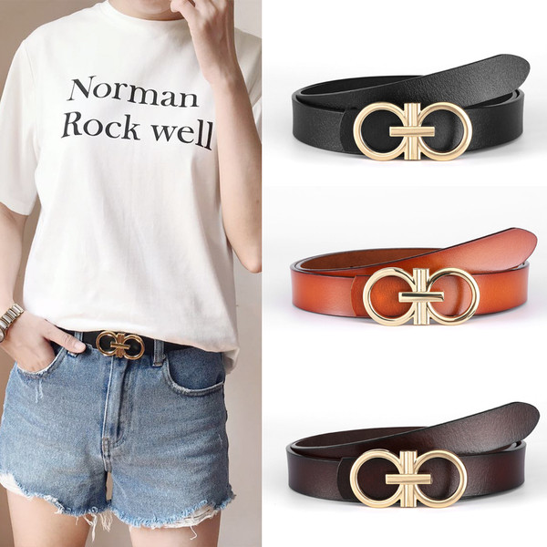 Μοντέρνα γυναικεία δερμάτινη ζώνη με μεταλλική πόρπη σε διάφορα χρώματα