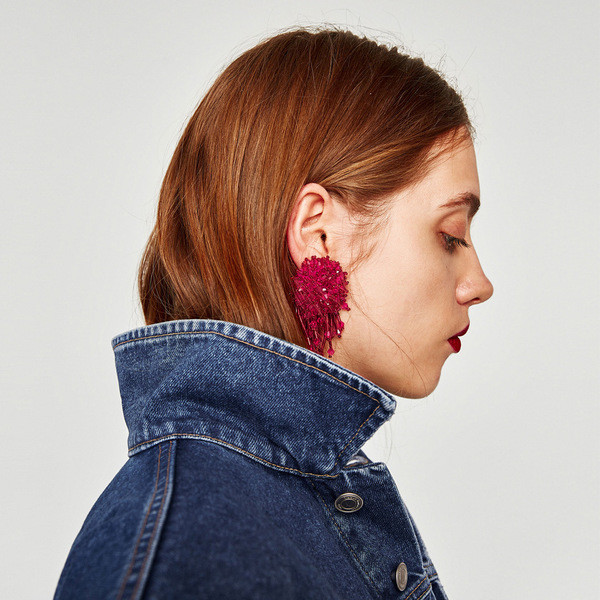 Cercei de dama cu margele in roz si negru