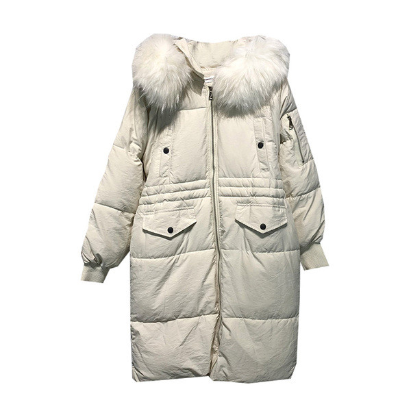 Hosszú női téli kabát kapucnival fekete, fehér és sötétkék színekben